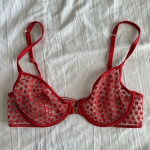 Victoria Secret Red Luxe Lingerie Starburst Unlined Demi Bra